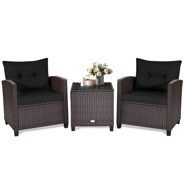 The strong and sturdy steel frame ensures the sturdiness of the set<br>Hand-woven rattan can withstand moderate rain or wind in outdoor<br>A wide armrest in suitable height is good for supporting and relaxing your arm<br>Thick and soft cushion with a high
