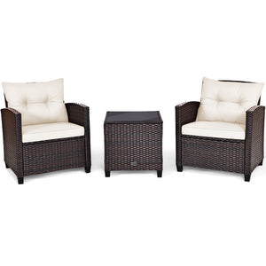 The strong and sturdy steel frame ensures the sturdiness of the set<br>Hand-woven rattan can withstand moderate rain or wind in outdoor<br>A wide armrest in suitable height is good for supporting and relaxing your arm<br>Thick and soft cushion with a high