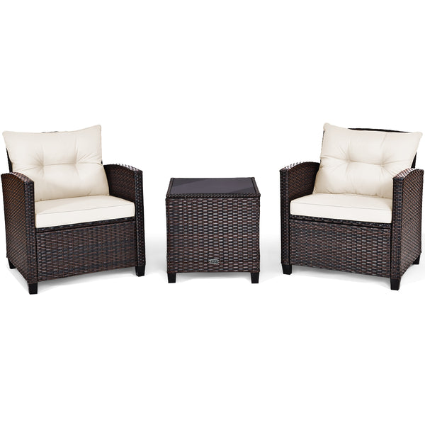 The strong and sturdy steel frame ensures the sturdiness of the set<br>Hand-woven rattan can withstand moderate rain or wind in outdoor<br>A wide armrest in suitable height is good for supporting and relaxing your arm<br>Thick and soft cushion with a high