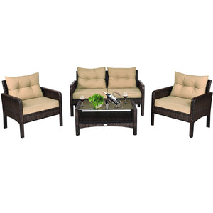 The rugged frame ensures sturdiness and stableness<br>Functional and beautiful design perfect for garden  backyard  and balcony<br>Rattan coffee table with tempered glass top and large storage space<br>Thick and comfortable cushions with removable cover<b