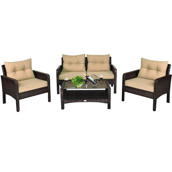 The rugged frame ensures sturdiness and stableness<br>Functional and beautiful design perfect for garden  backyard  and balcony<br>Rattan coffee table with tempered glass top and large storage space<br>Thick and comfortable cushions with removable cover<b