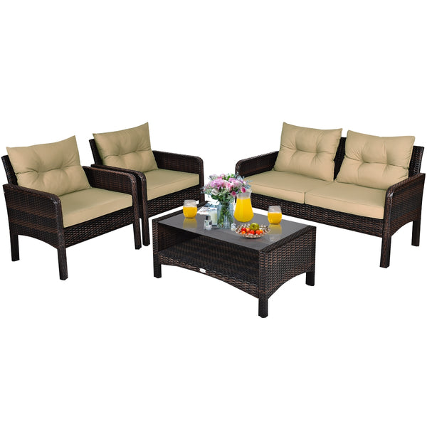 The rugged frame ensures sturdiness and stableness<br>Functional and beautiful design perfect for garden  backyard  and balcony<br>Rattan coffee table with tempered glass top and large storage space<br>Thick and comfortable cushions with removable cover<b