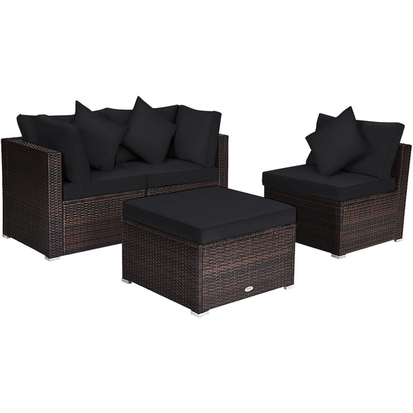 Includes 2 corner sofas  1armless table and 1 ottoman for versatile use<br>Sturdy powder-coated steel frame provides strong durability and stability<br>All-weather and wear-resistant PE rattan provides a long service life<br>Thick and soft sponge padded c