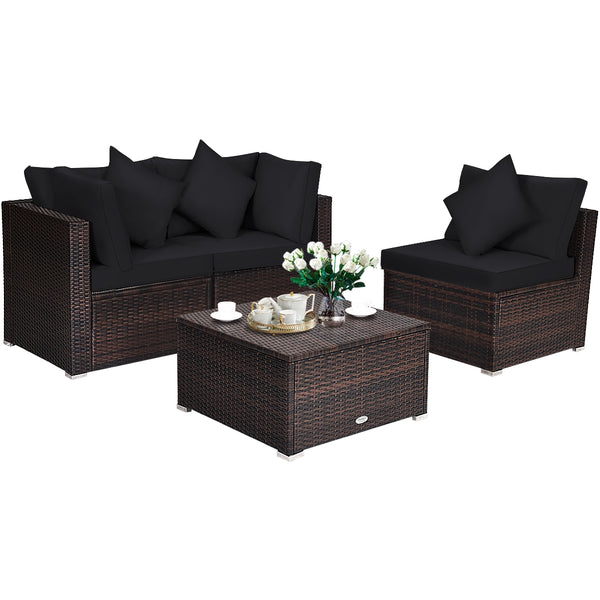 Includes 2 corner sofas  1armless table and 1 ottoman for versatile use<br>Sturdy powder-coated steel frame provides strong durability and stability<br>All-weather and wear-resistant PE rattan provides a long service life<br>Thick and soft sponge padded c