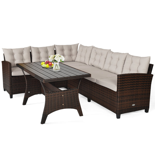 This sofa set provides you with the most comfortable casual experience! Â  The sturdy steel frame makes this set strong enough to be your long-term choice. Exquisite rattan with strong toughness will also give you a good touch. The soft sponge cushion can