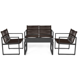 The patio conversation set is made of premium steel and durable polyester  which has a large load-bearing capacity and can be used for a long time. Â  The 4 pieces of patio furniture set will provide you and your family with a comfortable space for conver