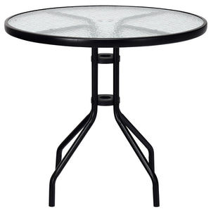 This round table will be your ideal choice if you are looking for a beautiful and practical table. Â  It is made of tempered glass and durable painted steel  which makes this table rust-proof and weather -resistant. Then it is suitable for outdoor and ind