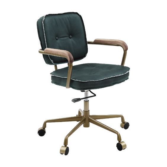 KD Adjustable Seat Height Upholstered Seat and Back Cushion Swivel Chair(360 Degree) Seat Cushion Thickness: 3-"<br/><br/><b>Product Features</b><ul><li>Case: 1Pc/1Ctn</li><li>Finish: Emerald Green Leather</li><li>Style: Industrial</li><li>Materials: Comp