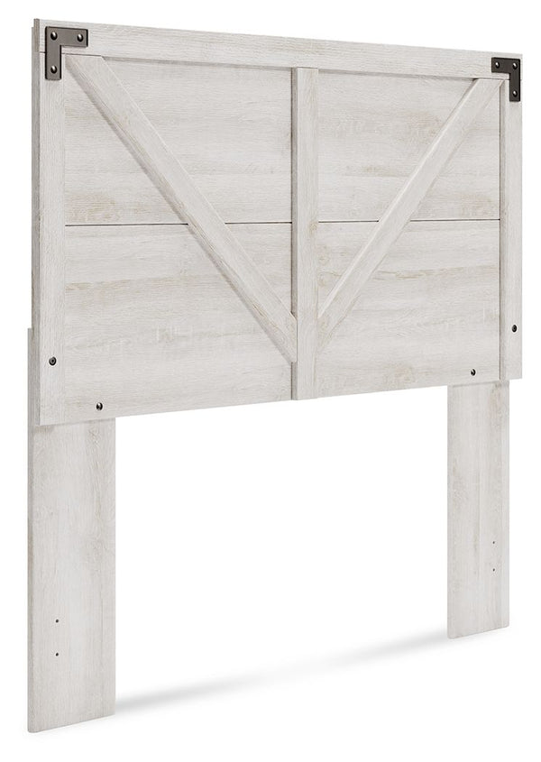 Give provincial a new meaning with the chic look of this full panel headboard. The white wash distressed finish keeps this piece light and fresh while the warm pewter-tone hardware adds an industrial touch. The panel headboard with crossbuck detail adds a