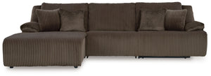 Experience unparalleled comfort with this reclining sectional with chaise. Itâ€™s a stylish and invitingly soft lookâ€”made all the more appealing by cozy corduroy cushions that feel great and add a touch of texture. The rich chocolate brown upholstery ef