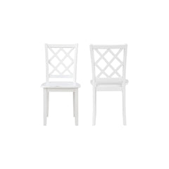 The Trellis Wood Dining Chair set in white combines quality construction with a charming farmhouse finish, making it an ideal addition to any dining space. This set includes two dining chairs, each crafted from solid rubberwood for long-lasting durability