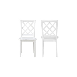 The Trellis Wood Dining Chair set in white combines quality construction with a charming farmhouse finish, making it an ideal addition to any dining space. This set includes two dining chairs, each crafted from solid rubberwood for long-lasting durability