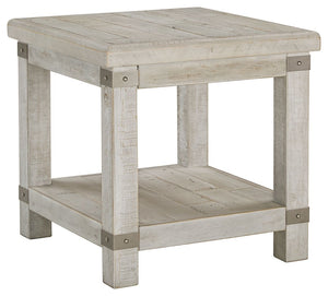 Add a quaint touch of farmhouse style to your living area with this end table. Its beautifully distressed light gray finish enhances the reclaimed wood-'s natural grain, which delivers a naturally aged feel straight from the countryside. You-'ll love its 