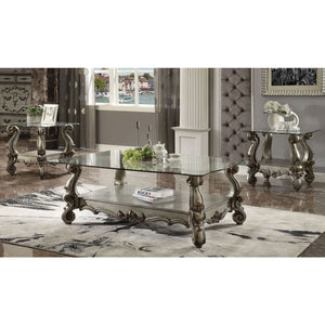 KD, Square End Table w/Glass Top â€¢ Open Compartment: Bottom Shelf â€¢ 10mm Clear Tempered Glass w/Beveled â€¢ Oversized Scrolled Legs & Shelf Apron: Poly Resin with Antique Contrast Finish<br/><br/><b>Product Features</b><ul><li>Case: 1Pc/1Ctn</li><li>F