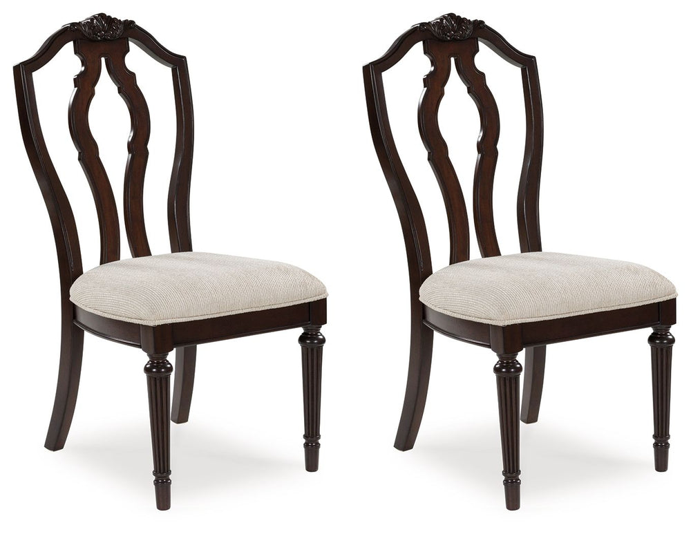Serve up elegance and poise with this dining chair. Its traditional silhouette is detailed with a stylized back for added opulence. The cushioned seat, crisply tailored in textured tan fabric, provides added comfort. From breakfast to dinner, this chair e