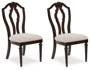 Serve up elegance and poise with this dining chair. Its traditional silhouette is detailed with a stylized back for added opulence. The cushioned seat, crisply tailored in textured tan fabric, provides added comfort. From breakfast to dinner, this chair e