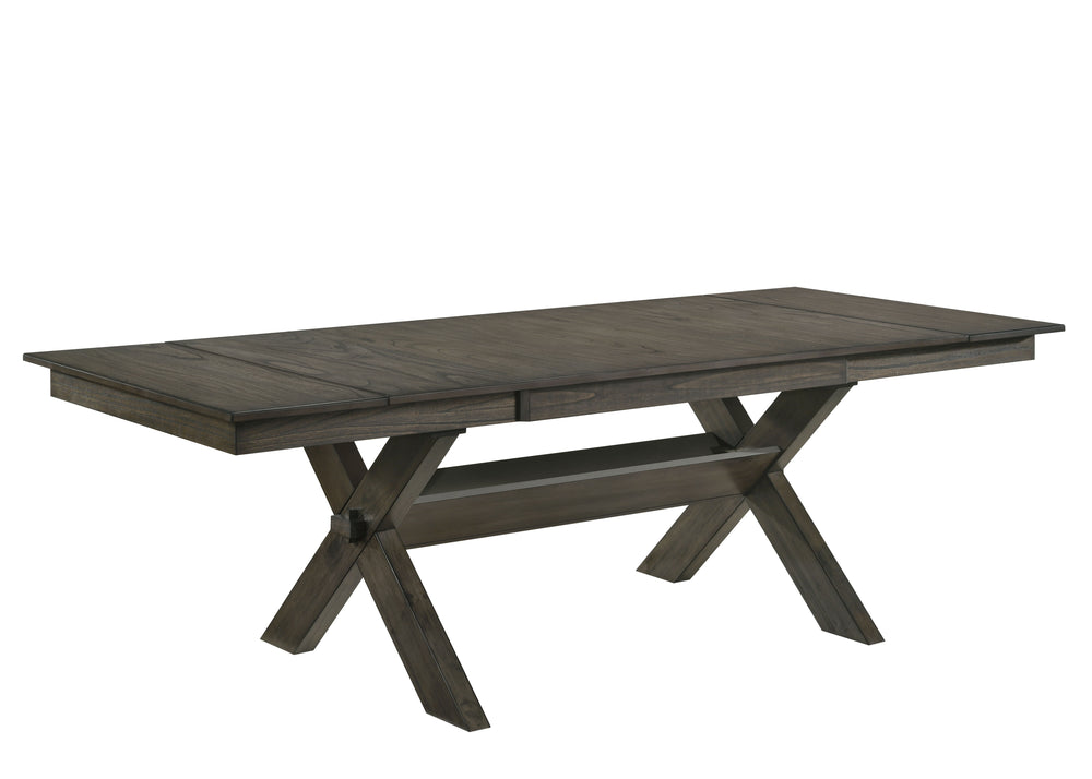 The Gulliver Wood Trestle Dining Table in rustic brown is a perfect addition to your dining space, designed for both style and durability. This set includes one dining table top and one robust X-style trestle base, crafted from solid rubberwood, manufactu