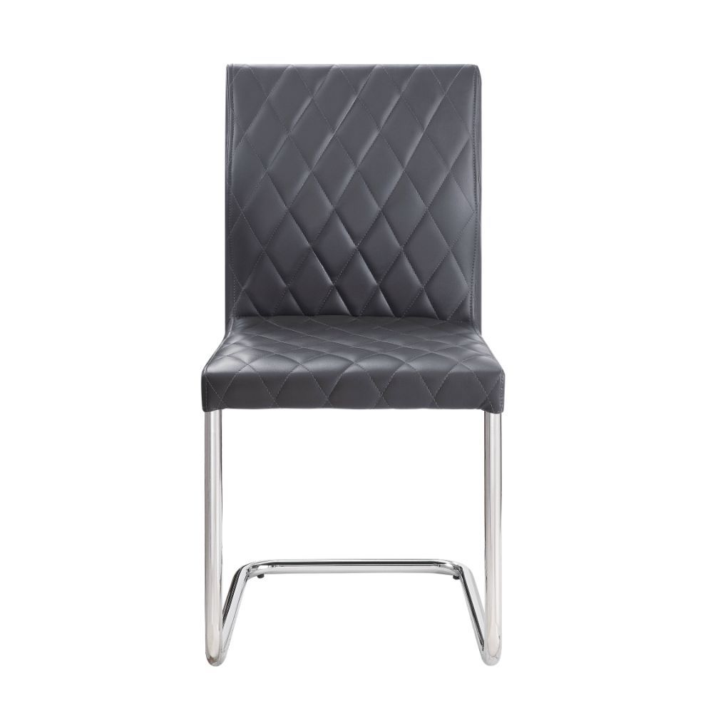 KD, Armless Dining Chair (High Back) Stationary Seat: Standard Dining Height Padded SEAT & BACK: PU w/Quilting Pattern Rectangular Backrest: Quilting Seat Construction: PU, MDF Metal Sled Base: Chrome Finish, Iron Tube Armless Foam Density: D20<br/><br/><