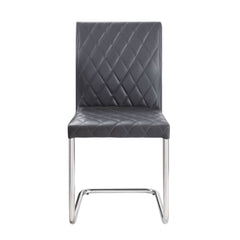 KD, Armless Dining Chair (High Back) Stationary Seat: Standard Dining Height Padded SEAT & BACK: PU w/Quilting Pattern Rectangular Backrest: Quilting Seat Construction: PU, MDF Metal Sled Base: Chrome Finish, Iron Tube Armless Foam Density: D20<br/><br/><