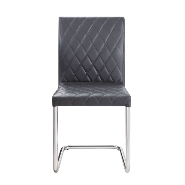 KD, Armless Dining Chair (High Back) Stationary Seat: Standard Dining Height Padded SEAT & BACK: PU w/Quilting Pattern Rectangular Backrest: Quilting Seat Construction: PU, MDF Metal Sled Base: Chrome Finish, Iron Tube Armless Foam Density: D20<br/><br/><