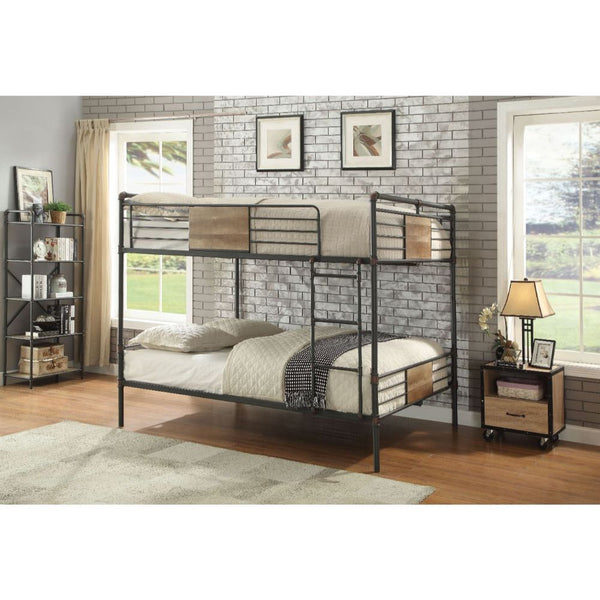The Brantley collection features queen over queen bunk bed with metal tube frames. Queen size bed adds comfort with more spaces for your kids. Easy access guard rails make kids easy to climb up and down. Wood design rails are not only decoration for the w