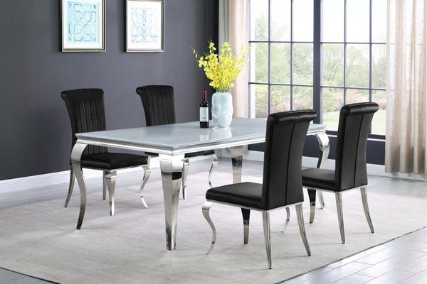 Carone - Rectangular Glass Top Dining Table - White And Chrome - Metal And Glass