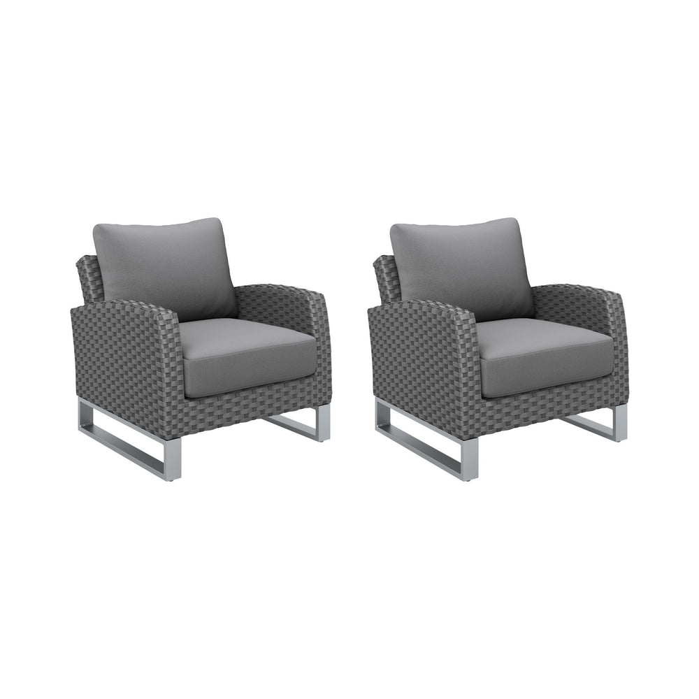 Transform your outdoor space with the Fiji Outdoor Furniture set, featuring 2 Club Chairs in Gray. Crafted with durable aluminum frames coated in a scratch-resistant powder finish, this set ensures lasting strength and style. The high density HDPE wicker 