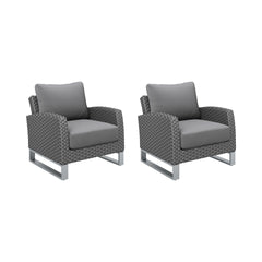 Transform your outdoor space with the Fiji Outdoor Furniture set, featuring 2 Club Chairs in Gray. Crafted with durable aluminum frames coated in a scratch-resistant powder finish, this set ensures lasting strength and style. The high density HDPE wicker 