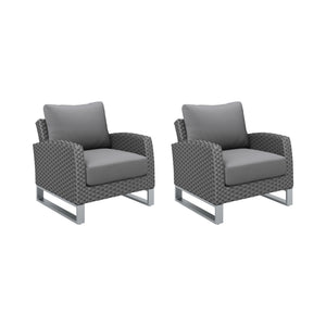 Transform your outdoor space with the Fiji Outdoor Furniture set, featuring 2 Club Chairs in Gray. Crafted with durable aluminum frames coated in a scratch-resistant powder finish, this set ensures lasting strength and style. The high density HDPE wicker 