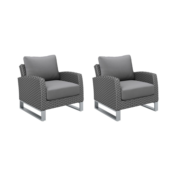 Transform your outdoor space with the Fiji Outdoor Furniture set, featuring 2 Club Chairs in Gray. Crafted with durable aluminum frames coated in a scratch-resistant powder finish, this set ensures lasting strength and style. The high density HDPE wicker 
