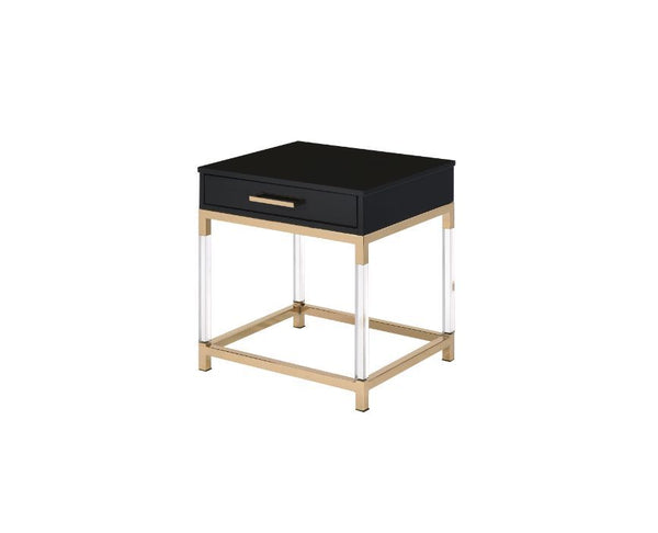 Match your seating ensemble with this Adiel End Table to lend a modern flair to your living room. The beautiful metal frame in gold finish adds a touch of glam to this contemporary piece, with clear acrylic legs that elegantly frame the design. The metal 