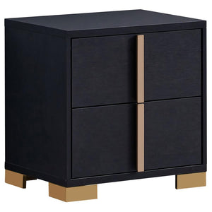 A bold look leans exotic and alluring to transform your master or guest bedroom into an inviting venue. Modern design details produce a chic nightstand with an Art Deco vibe and tons of elegance. Made of wood products, this two-drawer nightstand features 