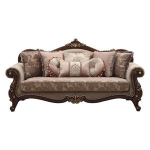  follow the elegant curve of the rolled arms that make a transition to the wood trimmed arched padded backrest which is silhouetted by a ca