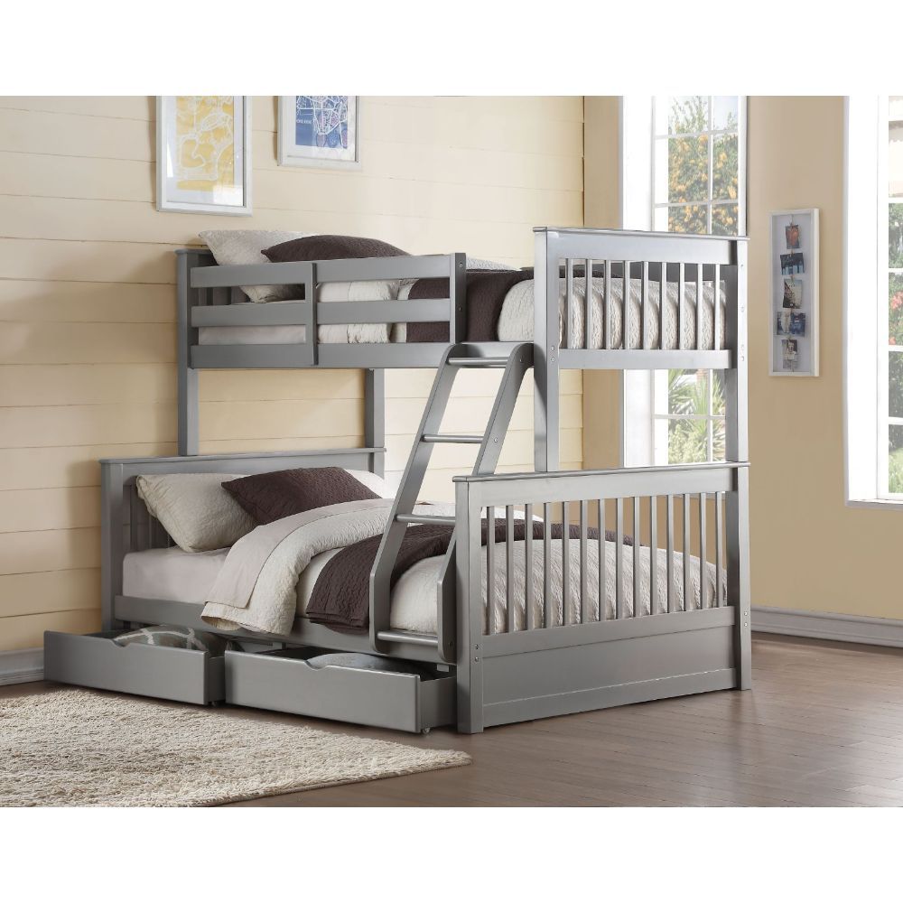 This Haley II collection offers classical bunk bed style. With featured storage drawers and French gray color finish bring a spring breeze into the house. This collection is definitely a good value of multi-functional bunk bed selection for children.<br/>