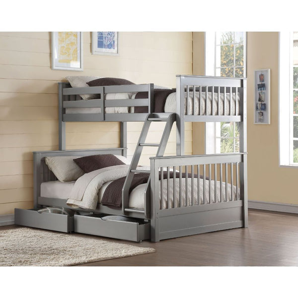 This Haley II collection offers classical bunk bed style. With featured storage drawers and French gray color finish bring a spring breeze into the house. This collection is definitely a good value of multi-functional bunk bed selection for children.<br/>