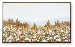 This wall art offers a beautiful contrast between a field of white flowers and the wide-open sky. A serene interpretation of the beauty of nature, its muted tones pair well with a variety of color palettes. Hand-painted embellishments complete the piece.<