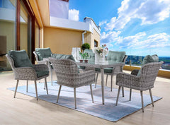 Incorporate style into your outdoor area with the Jenneva 7-piece patio dining set. Give your backyard area a much-appreciated upgrade with this mid-century modern interpretation of an outdoor leisure set. With this set entertaining friends and family on 