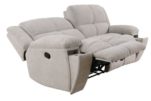  Loveseat & Recliner does just that. Two one-and-a-half-sized seats with exaggeratedly large plush cushions and dual manual reclining mechanisms create oversized lounging space that just beckon you to take 