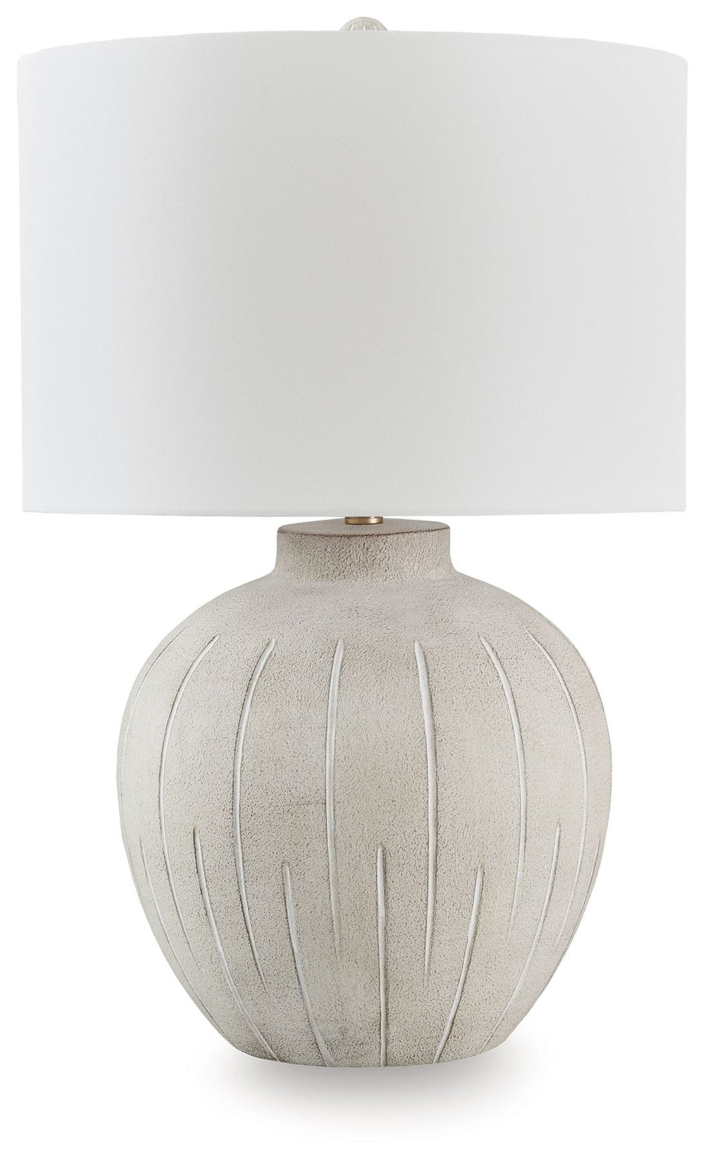 This is one casually cool table lamp. Its textured, neutral-toned base exudes a relaxed, inviting vibe that fits seamlessly into a variety of decors. Ideal for adding that cozy touch, this lamp lightens the mood and brightens your living space, bedroom or