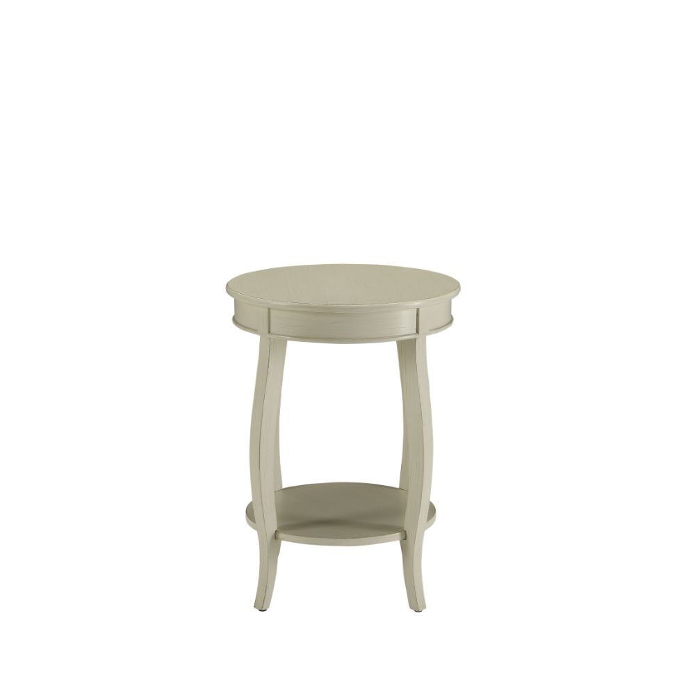 This Alberta side table will be your favorite accent piece with its round top form and stylized legs. Offered in four different colors: Antique White, walnut, red, and teal. One is sure to fit perfect with your style.<br/><br/><b>Product Features</b><ul><