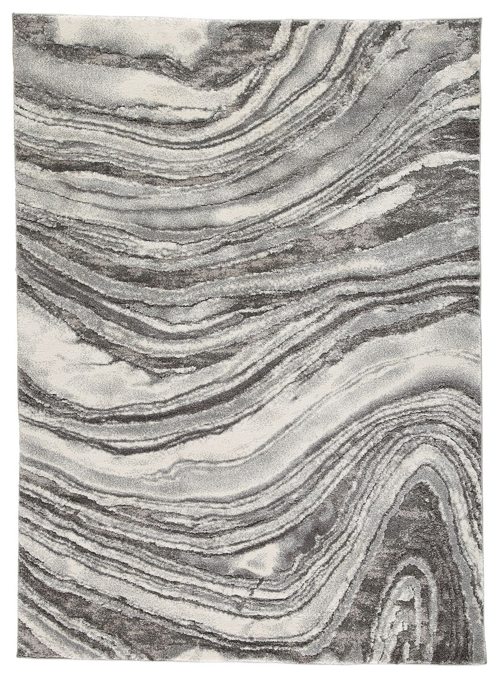 Inspired by gorgeous quartz bands of agate, this area rug displays flowing ribbons of color. Its machine-woven high-low agate design, in ivory and shades of gray, features deep, rich hues while maintaining exceptional durability. Comfortable and sophistic