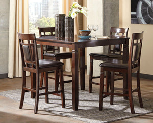  comfortable and ultra-contemporary style with this counter table set. Counter-height design makes eating in feel more like dining out at a trendy pub. Richly upholstered in a practical faux leather with welcome back supports