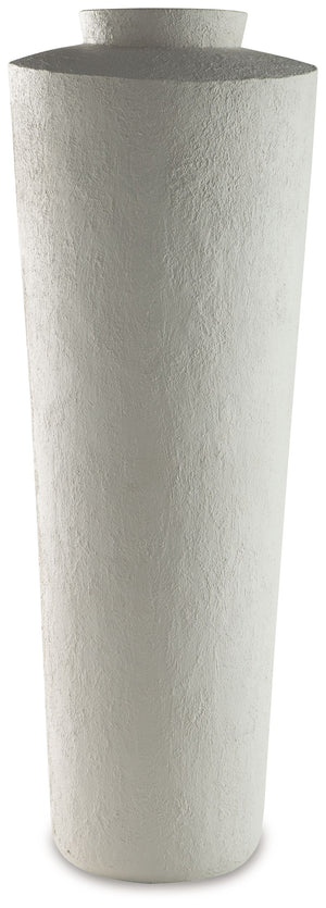 Simply chic. With its textured pattern and asymmetrical top, this cream-colored floor vase is a subtly stylish addition to your decor. Refresh the look by switching out your favorite faux floral arrangements from season to season.<br/><br/><b>Product Feat