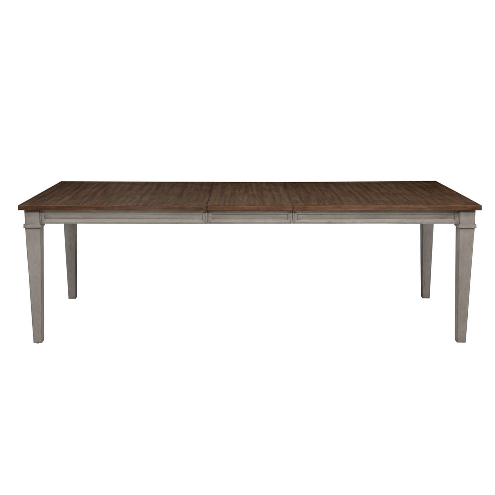 The Mariana Rectangle Dining Table in Vintage CrÃ¨me is expertly crafted from solid Rubberwood, premium manufactured woods, and authentic Acacia wood veneers, ensuring both durability and timeless beauty. Its meticulous multi-step finish in a vintage crÃ¨