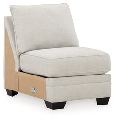 This armless chair is made with polyester/linen/viscose upholstery. Pairs with other items in the series to make a sectional.<br><br><b>Additional Dimensions</b><br><ul><li>Seat depth: 23-"</li><li>Seat height: 21-"</li><li>Top of cushion to top of back: 