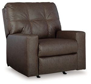 Everyday comfort meets versatile style in this recliner. The handsome hue of the goes-with-anything faux leather takes away the stress of styling, expertly pairing with your existing aesthetic. And its simple pull tab motion gets you reclining in no time.