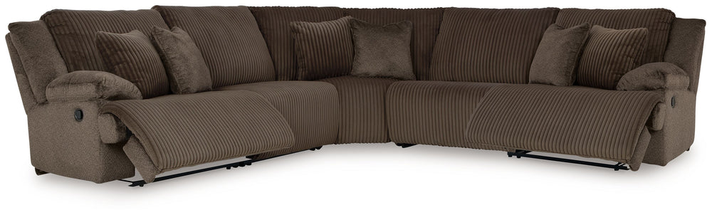 Experience unparalleled comfort with this reclining sectional. Itâ€™s a stylish and invitingly soft lookâ€”made all the more appealing by cozy corduroy cushions that feel great and add a touch of texture. The rich chocolate brown upholstery effortlessly b