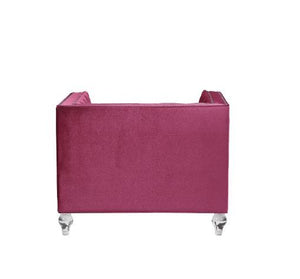  look no further. The Heibero collection is ideal for that. Featuring timeless button tufting and the more modernized fine details such as the mirrored trim accents. The burgundy velvet upholstery is an eye-catche