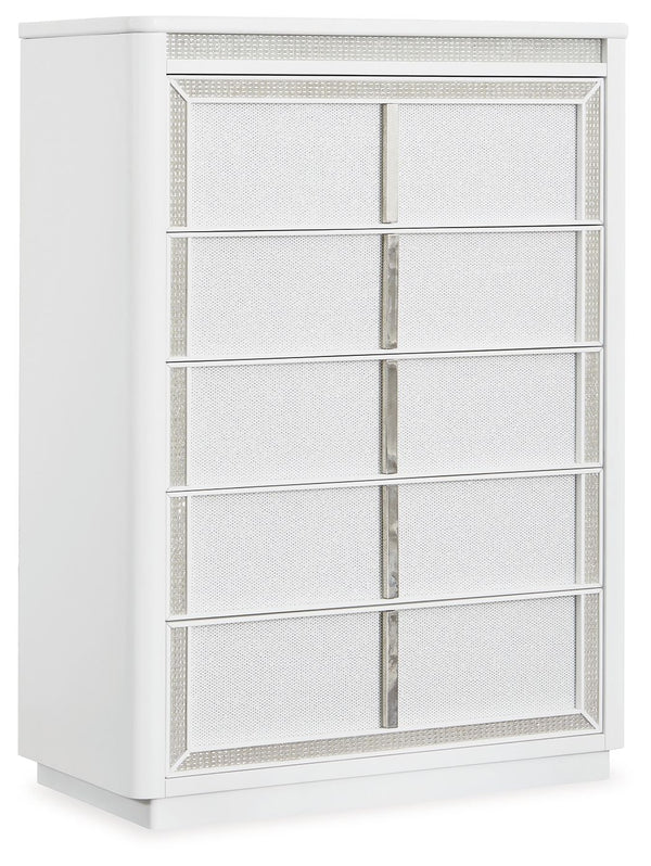 Transform your bedroom with this chest of drawers. Its modern design and glamorous details create a sophisticated retreat. The built-in LED lighting and rhinestone-framed drawers add style and practical storage. Let your sanctuary shineâ€”and never let an