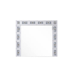 Undeniable magnificence with high-tech flair, this Noralie wall mirror is meant to become your favorite accent. Rectangular frame with 4mm beveled mirror and faux diamonds inlaid, this piece is as attractive as it is functional. Rimmed by -"hollywood styl